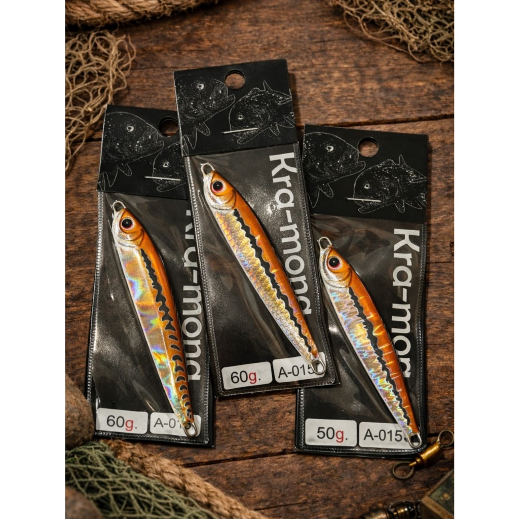 A-015 เหยื่อจิ๊กสีส้ม Orange Hologram Jig 30g-130g งานทะเล