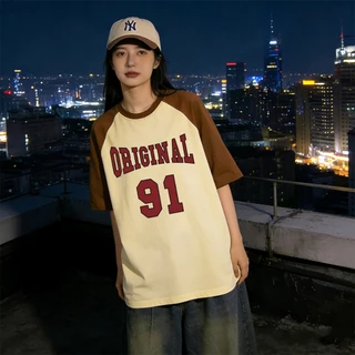 P-1419 เสื้อยืดแขนสั้น เสื้อทูโทนสุดเท่ ทรงปล่อยใส่ได้ทุกเพศ