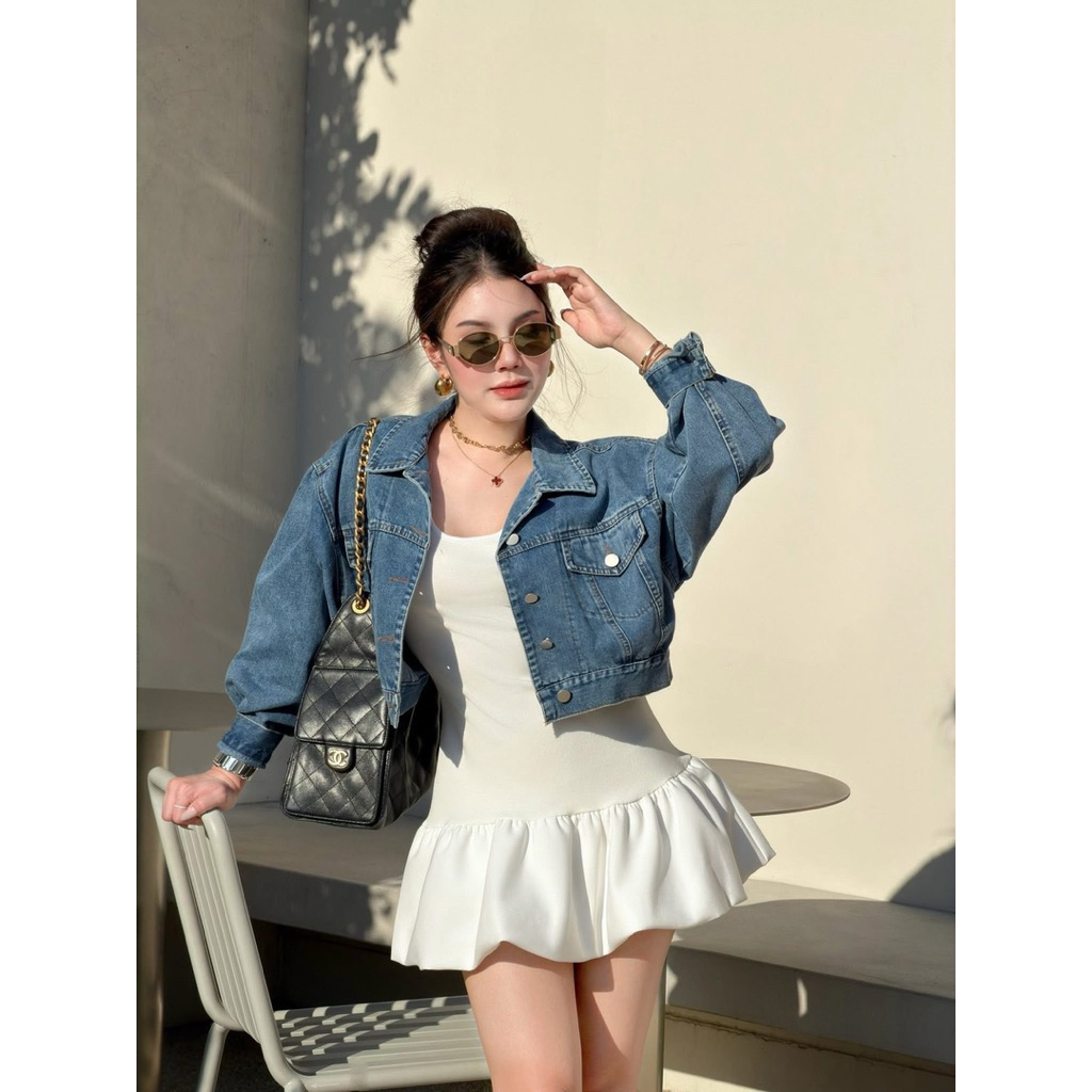 Jidapa Style ชุดเซ็ตมินิเสื้อยีนส์สุดน่ารัก มือสอง (Size XL)BP067 งานป้ายมือสอง ชุดเที่ยวคาเฟ่