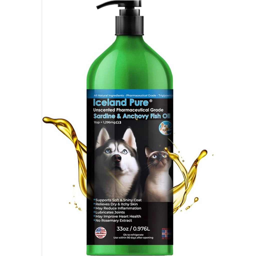 Iceland Pure Pet Products Unscented Pharmaceutical Grade Sardine & Anchovy Oil Liquid Dog & Cat Supp