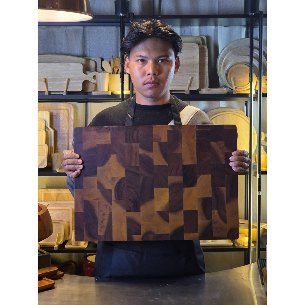 เขียงไม้ เขียงสเต็ก เขียงไม้เอ็นเกรนขนาดใหญ่ 14x19นิ้วหนา2นิ้ว ไม่ขึ้นรา ทนคม มีร่องจับ กันลื่น J103