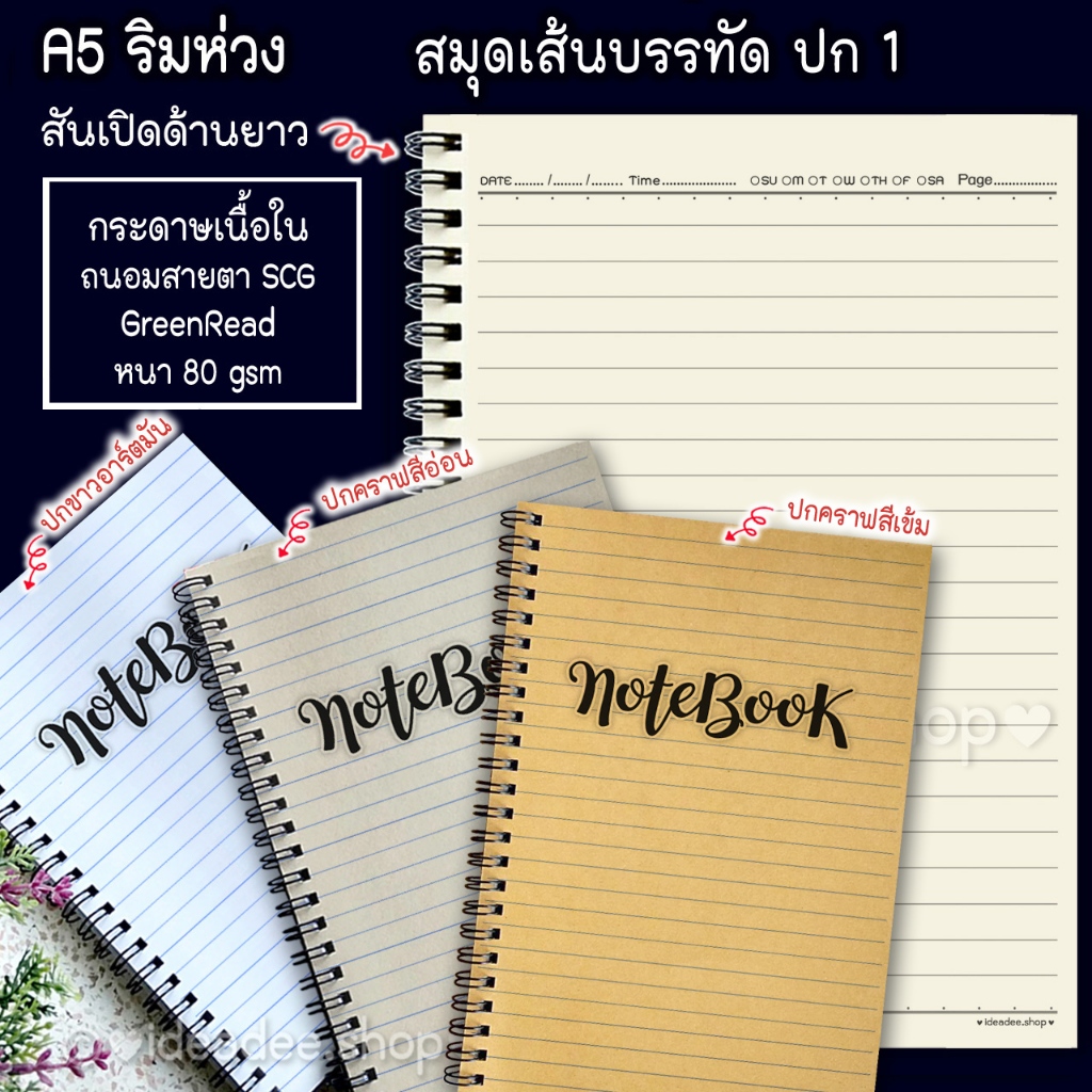 ⭕ A5 (เล่มเล็ก)สมุดโน๊ตสันห่วงลวด⚫เส้นบรรทัด⚫/ 50,80,120 แผ่น  เนื้อใน ปกสีสวยหลากสี มีรองแผ่นใสหน้า-หลัง ราคา ถูกที่สุด ดีลบีเคเค แกลเลอรีภาพที่ 3
