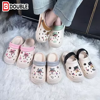 BB Double รองเท้าแตะ สไตล์การ์ตูนน่ารักสุดๆ สีครีมชมพู แต่งจี้บิทแมวสาวหวาน โดนัทไอติม ใส่สบาย กันน้ำ 2026 New Arrival