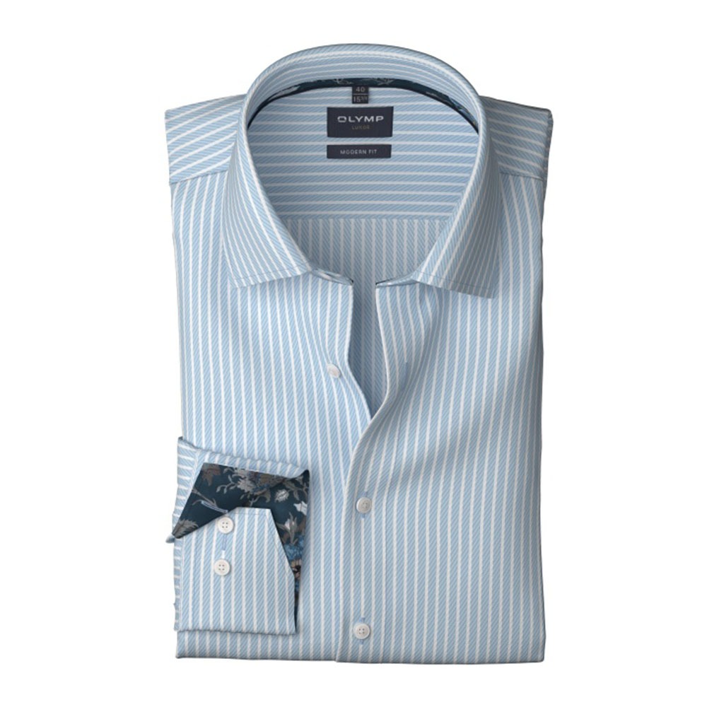 OLYMP LUXOR SHIRT เสื้อเชิ้ตผู้ชายแขนยาว ทรงตรง Modern fit สีฟ้า ยืดหยุ่นได้ดี รีดง่าย ยับยาก WINT25