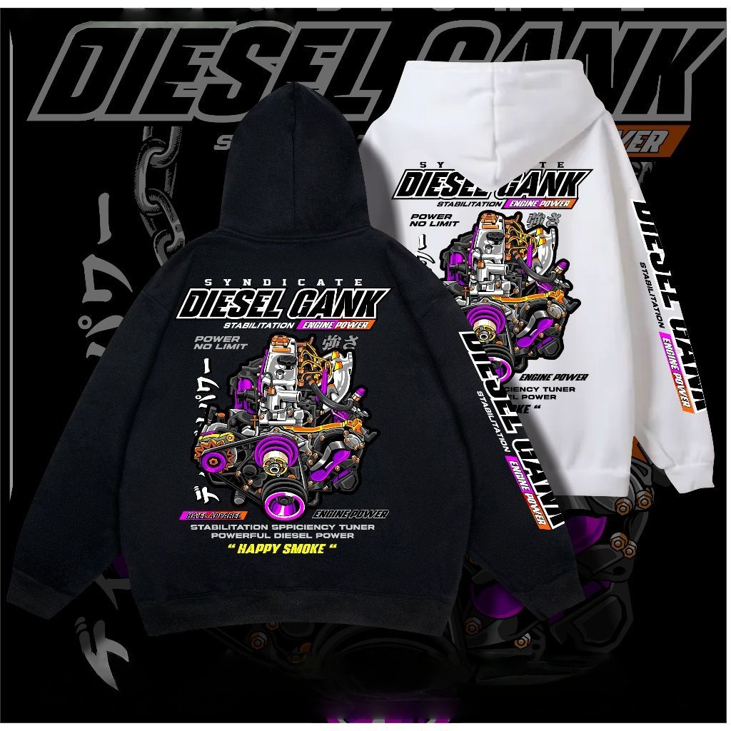เสื้อฮู้ดลายกราฟิก Diesel Gank Power Engine | แฟชั่น Unisex ขนาด M-3XL | ลำลองแบบรายวัน
