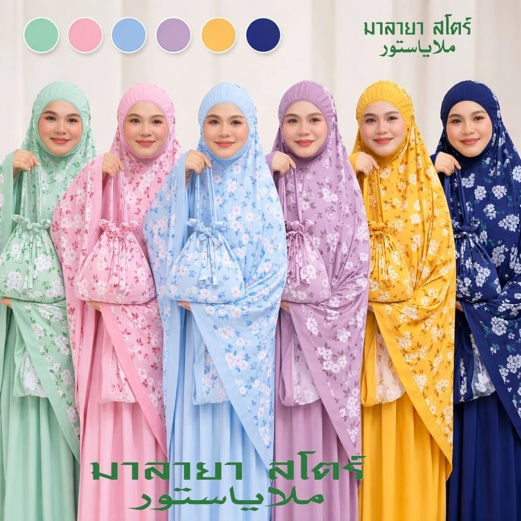 ชุดละหมาดผู้หญิง ผู้ใหญ่ มุสลิม Telekung ลายดอกไม้ เนื้อผ้านุ่ม ใส่สบาย สวมง่าย สำหรับละหมาดทุกวัน