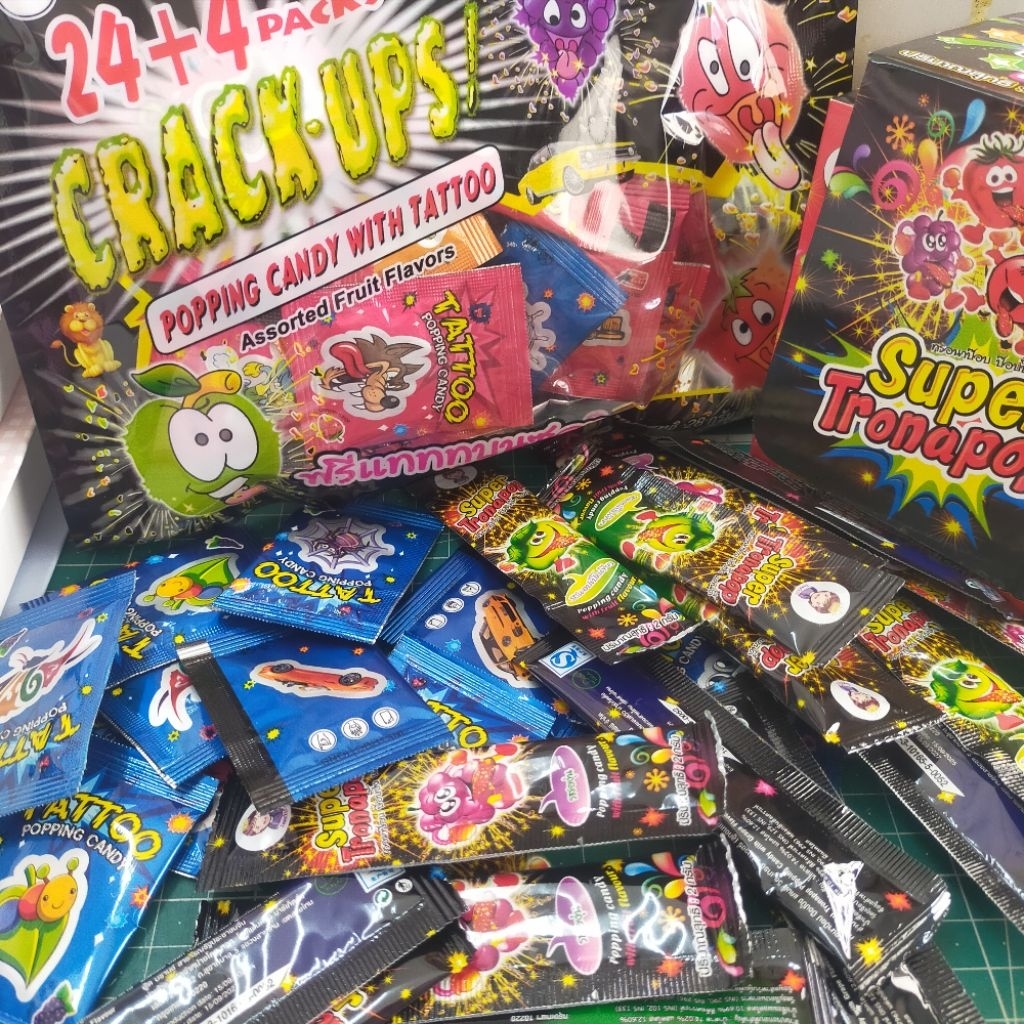 คละแบบ Crack-ups popping candy  ลูกอมเป๊าะแป๊ะ ละลาย ระเบิดในปาก อร่อย โบราณ อินเทรนด์ ย้อนวัย สุดๆ