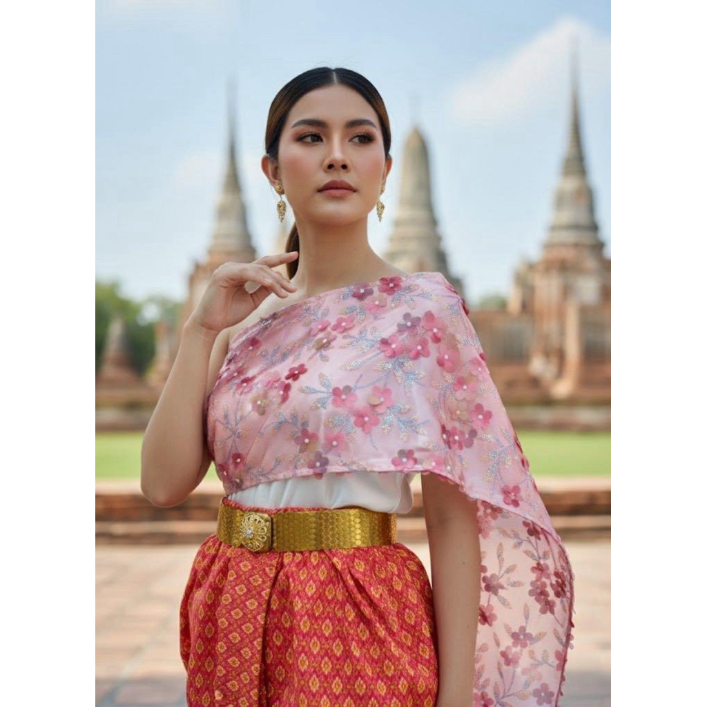 เสื้อสไบ 3 มิติ ดอกไม้ลายปักทะลุจอ สำเร็จรูปใส่ง่าย ไม่ต้องพันเอง สวยเป๊ะไม่หลุด!! งานจึ้งสวยตาแตก(เฉพาะสไบ)