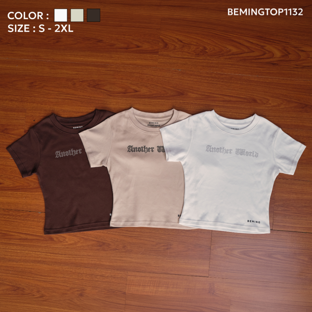 Bemingtop1132(S-2XL)-Another World Baby Tee - เสื้อเบบี้ทรี ดีไซน์พิเศษลาย Another World ปักเพชร