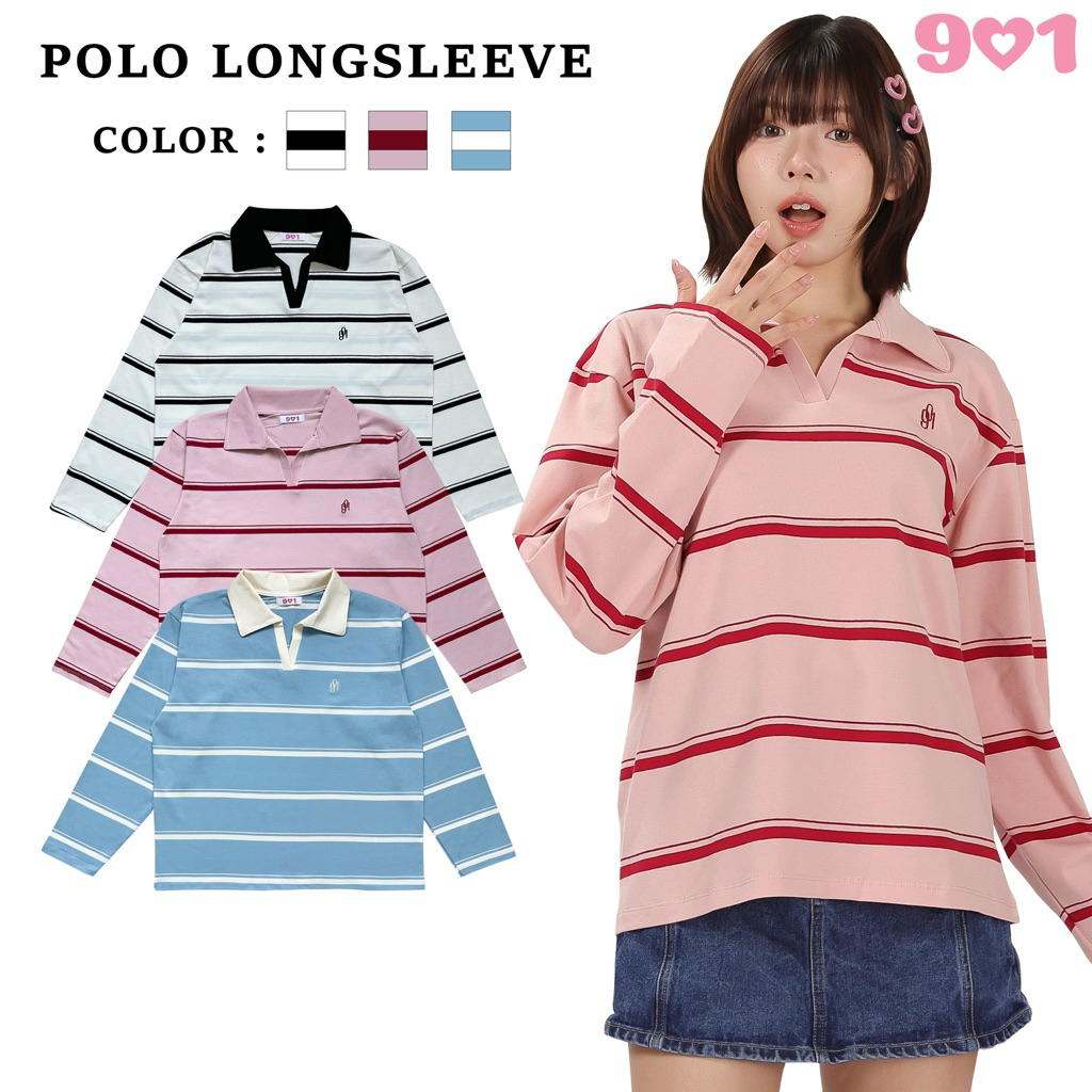 901 POLO : เสื้อแขนยาวคอปก ลายริ้ว ใส่แล้วดูเท่ลุคสปอร์ต