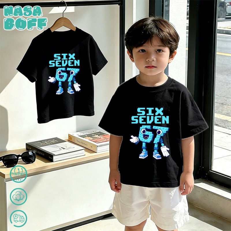 ส่งในวันเดียวกัน เสื้อยืดเด็กผู้ชาย ผู้หญิง สีดำ ผ้าฝ้าย NASA ลาย sixseven แฟชั่นฮิตต่างประเทศ อายุ 3-16 ปี ผ้าใส่สบาย