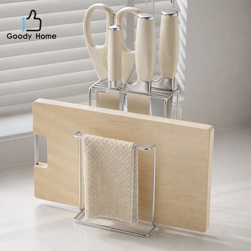 Goody Home ชั้นวางมีด-เขียง เครื่องครัว สแตนเลส 304 ใช้งานได้แบบติดผนังและวางตั้งพื้น