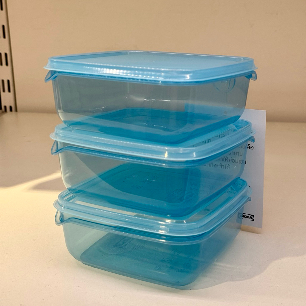 [IKEAแท้] กล่องเก็บอาหาร ฟ้า 0.6 ลิตร 3 ชิ้น ikea แท้