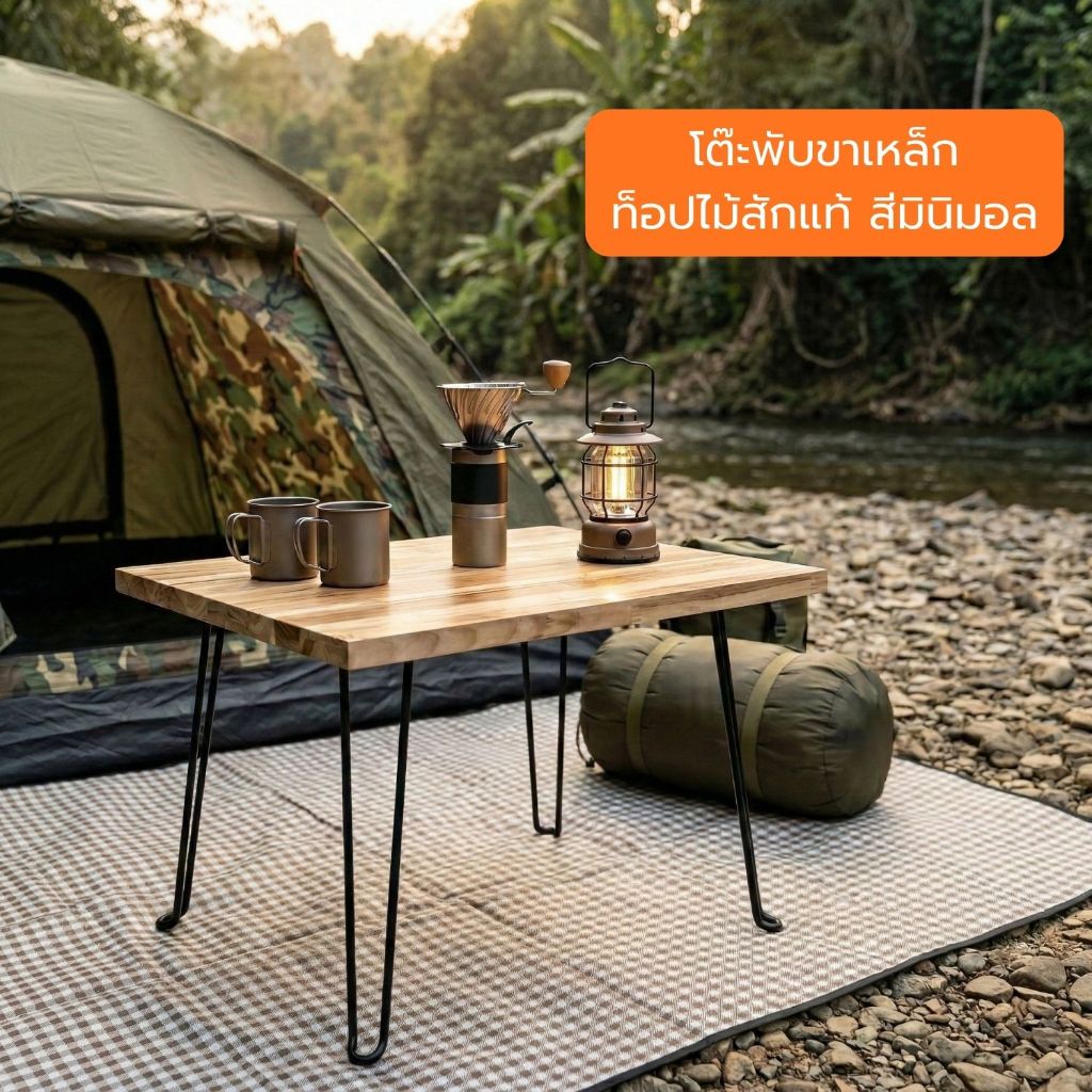โต๊ะพับอเนกประสงค์ ไม้สักประสานแท้ ขาเหล็กโต๊ะกลาง โต๊ะกาแฟ โต๊ะแคมป์ปิ้ง สไตล์มินิมอล ประกอบสำเร็จพร้อมใช้งาน จัดส่งฟรี