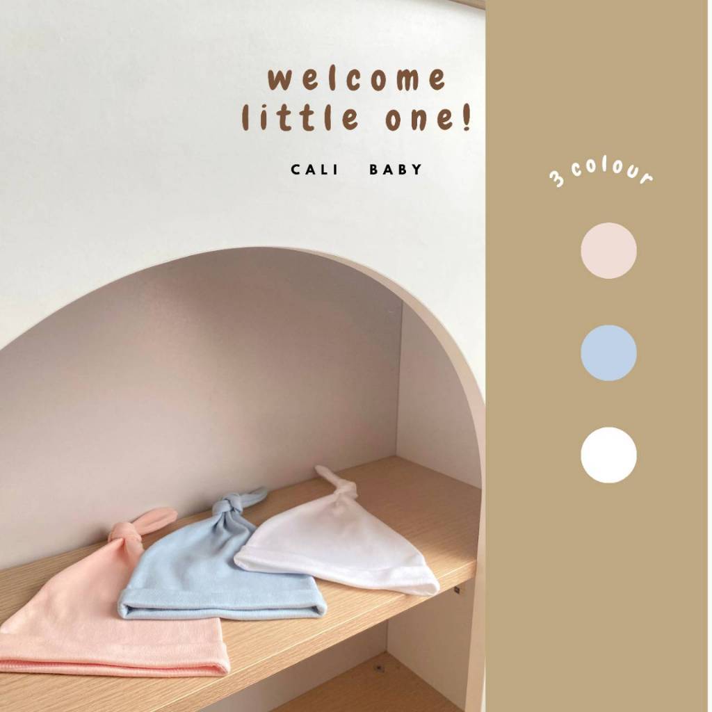 Cali หมวกผูก เด็กอ่อน 0-6 เดือน ผ้า Cotton USA *ป้าย Cali Baby