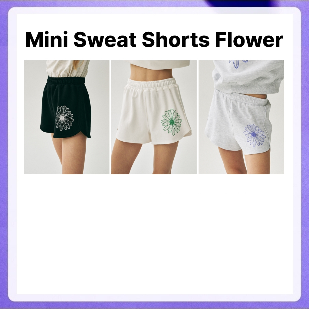 Mardi Mercredi Mini Sweat Shorts Flower (Red Cream, White Green, Black White, Heather Purple, Oatmeal Pink) ราคาถูก Shopee Lazada