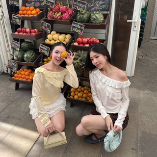 3pcs.basket Jammy top เสื้อแขนยาวระบายไหล่