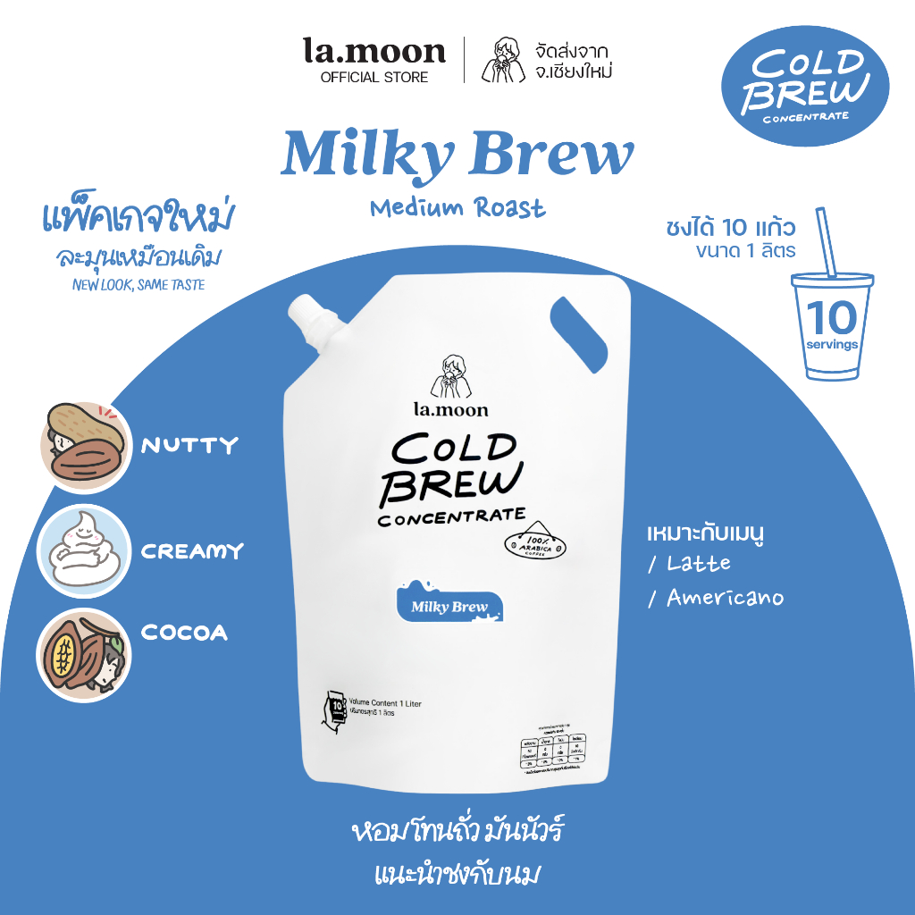 Lamoon Cold Brew Concentrate กาแฟสกัดเย็น Brazil Santos Natural Process - Milky Brew (ชนิดเข้มข้น) 1 ลิตร