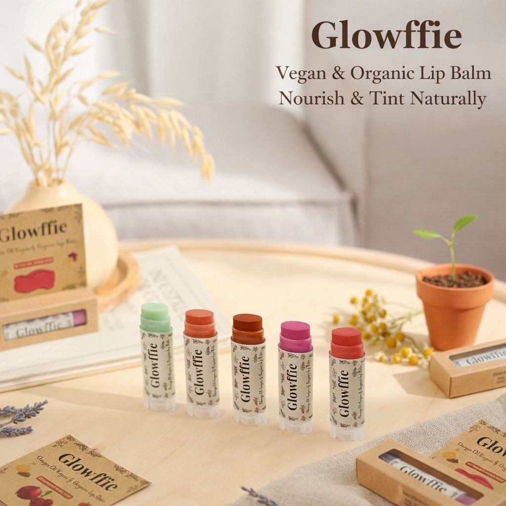 💋💄 Glowffie ลิปบาล์มวีแกน 6 กรัม ลิปบาล์มออร์แกนิค บำรุงริมฝีปากนุ่มชุ่มชื้น ไม่มีพาราเบน | Organic Food Grade Lip Balm