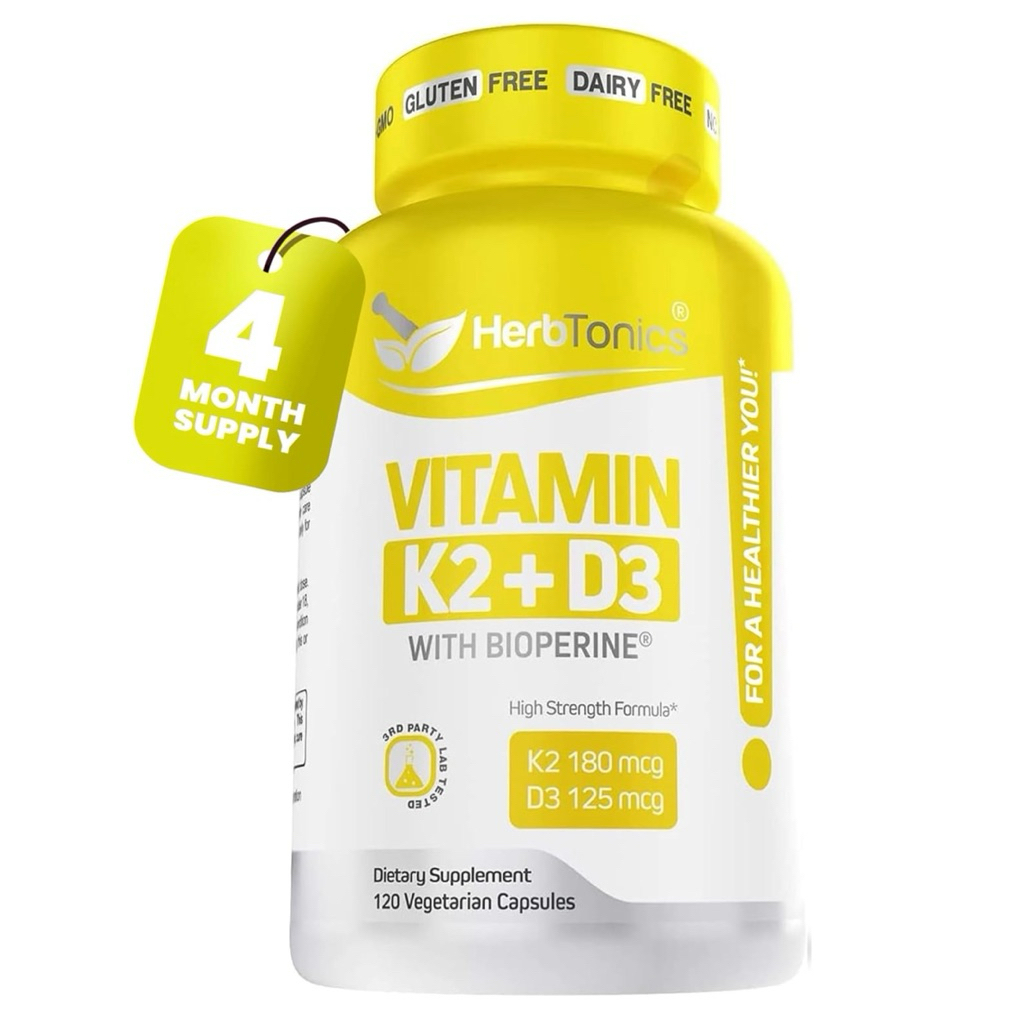 [ HERBTONICS ]❇️ VITAMIN K2 + D3 WITH BIOPERINE ( เสริมสร้างกระดูกแข็งแรง & สุขภาพหัวใจ )( 120 แคปซูล💊 )