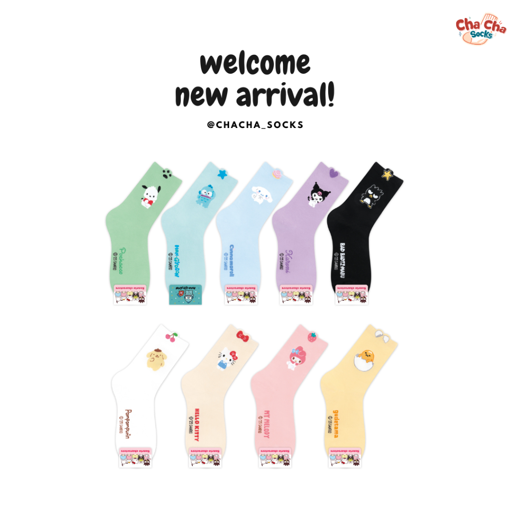 Chacha socks - ถุงเท้าซานริโอ้ Sanrio Hokey Pokey Socks ถุงเท้าข้อยาว ถุงเท้าเกาหลี แบรนด์ kikiya นำ