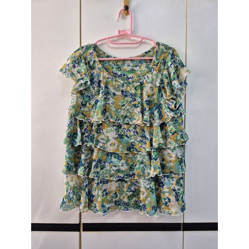 2nd FR เสื้อผ้าชีฟอง ลายดอกไม้ คอกลม แบบสวม