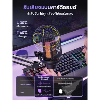 Xpanse V1Pro ไมโครโฟนเกมมิ่ง AIลดเสียงรบกวน ปิดเสียงคลิกเดียว ไฟRGB ไมค์โครโฟน ไมค์ไลฟ์สด สําหรับ PC โทรศัพท์ Microphone