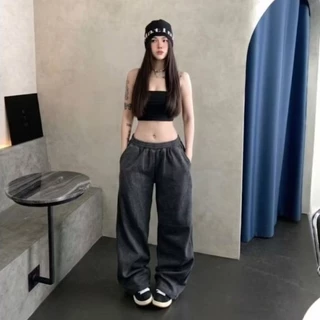 กางเกงวอร์มขากระบอกใหญ่ Baggy pant ผ้าสำลี รุ่นสูง 155 165 170 175ซม. ยาว37,39,41,43 นิ้ว มีกระเป๋าข้าง