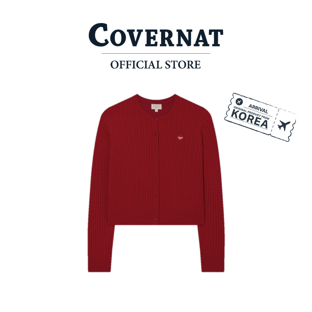 COVERNAT เสื้อไหมพรม รุ่น Women Clover Heart Cable Cardigan Red (70023SCBKTF_S6REXX)