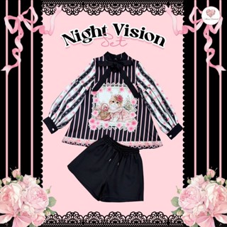 (มี3XL) สีชมพูดำ Night Vision Set เซ็ต 2 ชิ้น เสื้อทรงปล่อยต…