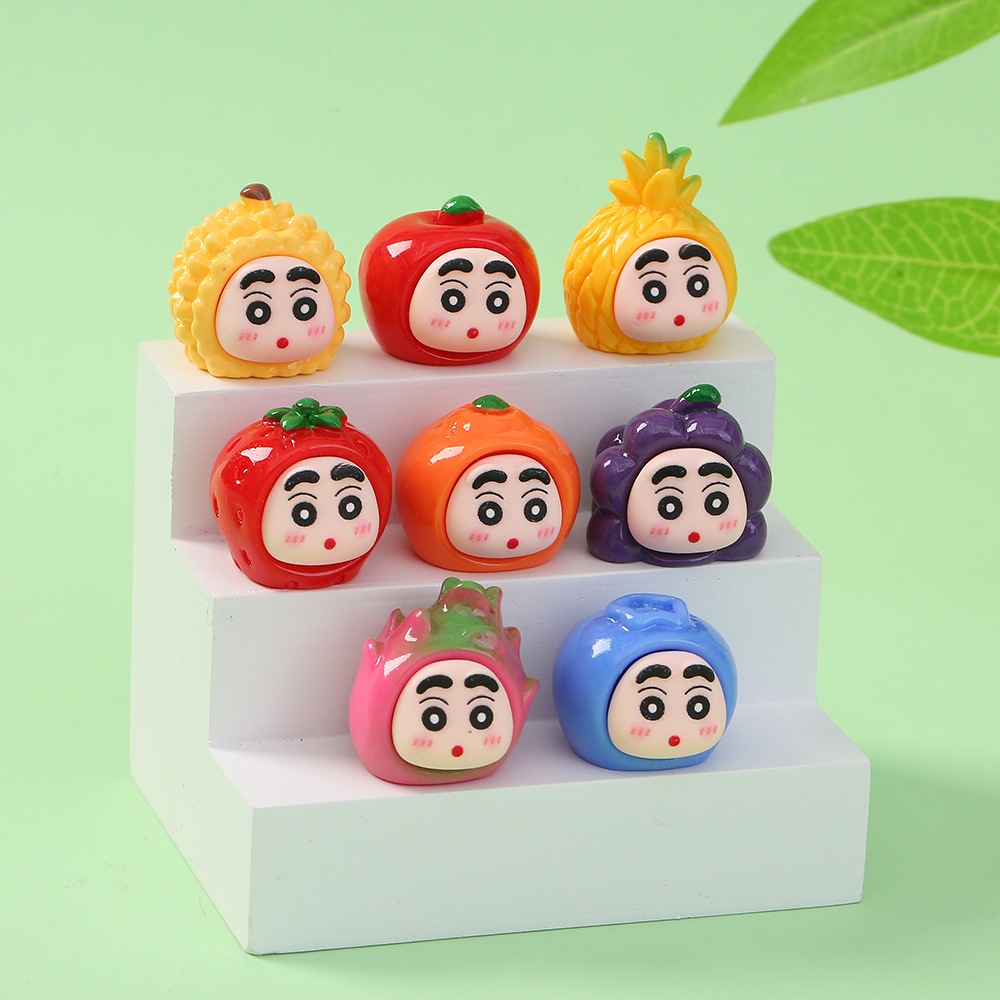 A057 โมเดลจิ๋วผลไม้ชินจัง เซต 8 ชิ้น ฟรีกาว 2 หน้า งานเรซินตกแต่งหน้ารถ โต๊ะทำงาน บ้าน สวน พร้อมส่ง