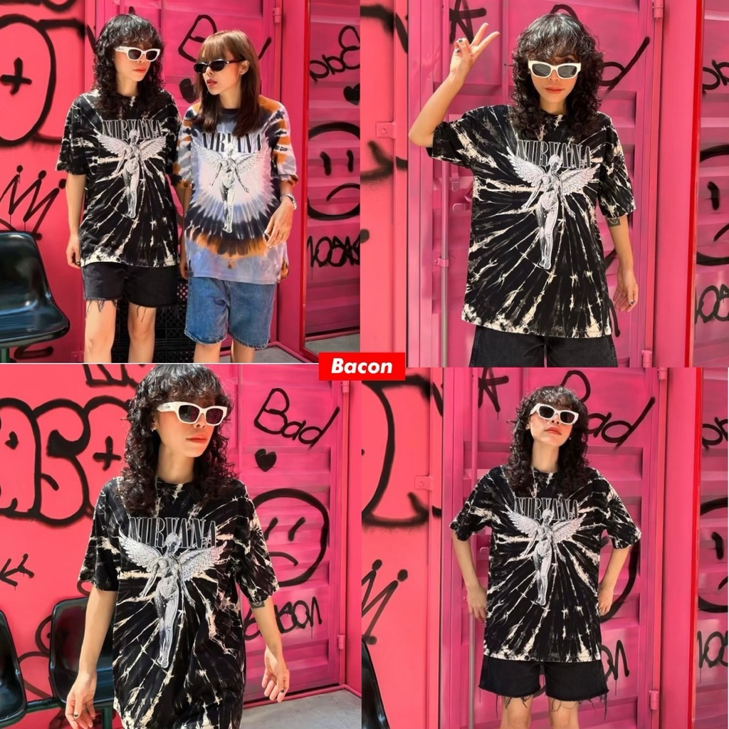 hmwe shop🍊ผ้ามัดย้อม เสื้อยีด โอเว่อร์ไซด์เสื้อยืด Oversize พิมลาย หลากหลาย สกรีนสวยทุกรุ่น งานUnisex ใส่ได้ทั้งหญิง-ชาย