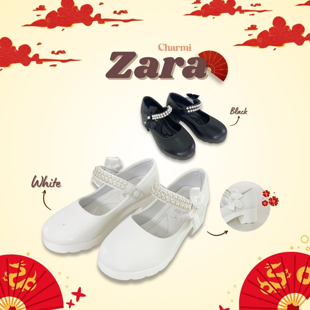 ZARA - CHARMI รองเท้าเด็กผู้หญิงสายคาดประดับมุขตกแต่งโบว์ ไซซ์ 31-36