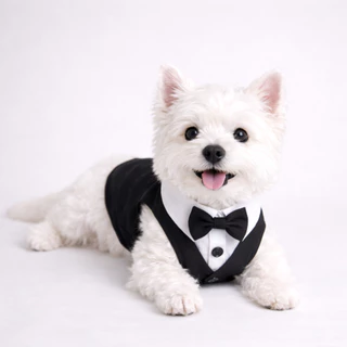สูทหมา สูทแมว Dog Tuxedo เสื้อกั๊ก แขนกุด ติดโบว์ ผ้าหรู ลุคคุณชาย ชุดออกงาน งานแต่ง วันเกิด หมาเล็ก แมวใส่ได้