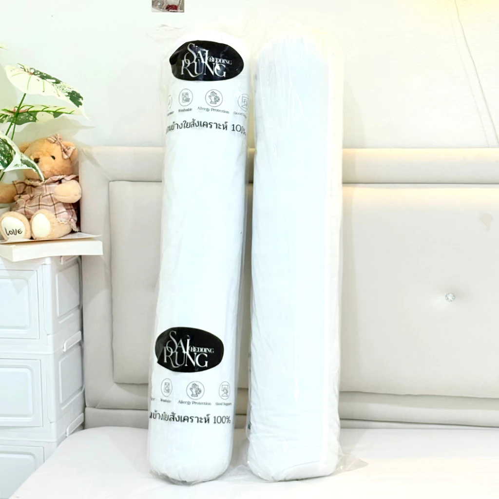 หมอนข้างใบใหญ่1แถม1 รวม2ใบ (สีขาว) นุ่ม ไซร์มาตรฐาน ขนาด12*42นิ้ว ผ้าคอตตอนสีขาว ใยสังเคราะห์นุ่มเด้ง