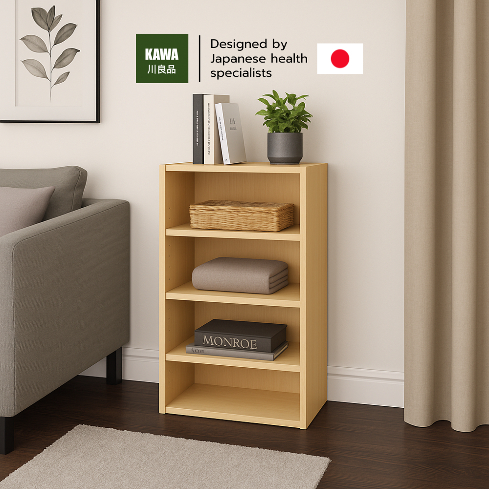 Kawa ชั้นวางของอเนกประสงค์ 4 ชั้น ชั้นวางหนังสือ ไม้เกรดพรีเมียม แข็งแรงทนทาน