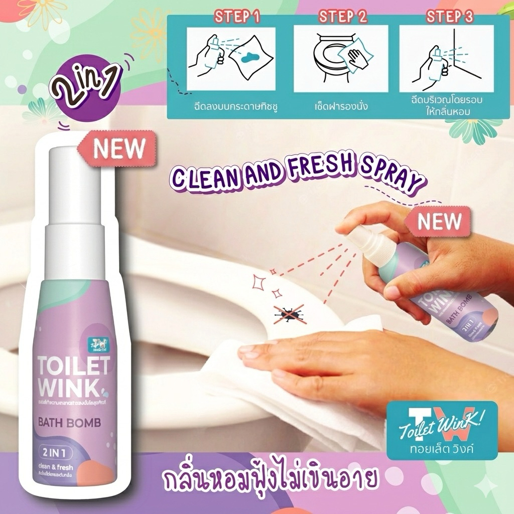 <NEW> Toilet Wink น้ำยาเช็ดฝารองนั่งสุขภัณฑ์และดับกลิ่น(บาร์ธบอม Bath Bomb)
