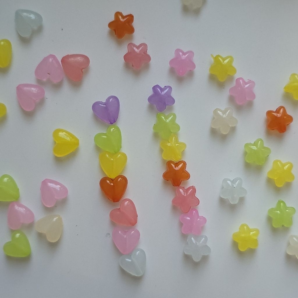 ลูกปัดเยลลี่ ดาว หัวใจ คละสี แพค 50ชิ้น