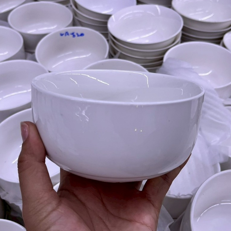 ถ้วยเซรามิกสีขาวเงา 5 นิ้ว ถ้วยแกงทรงอ้วน เหมาะสำหรับใช้ในไมโครเวฟ