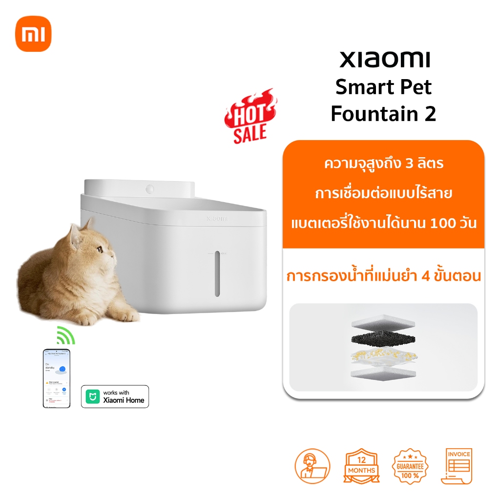 Xiaomi Smart Pet Fountain 2 น้ําพุแมว  น้ำพุสัตว์เลี้ยงอัจฉริยะ  น้ำพุหมา เครื่องให้น้ำสัตว์เลี้ยง | รองรับ Xiaomi Home