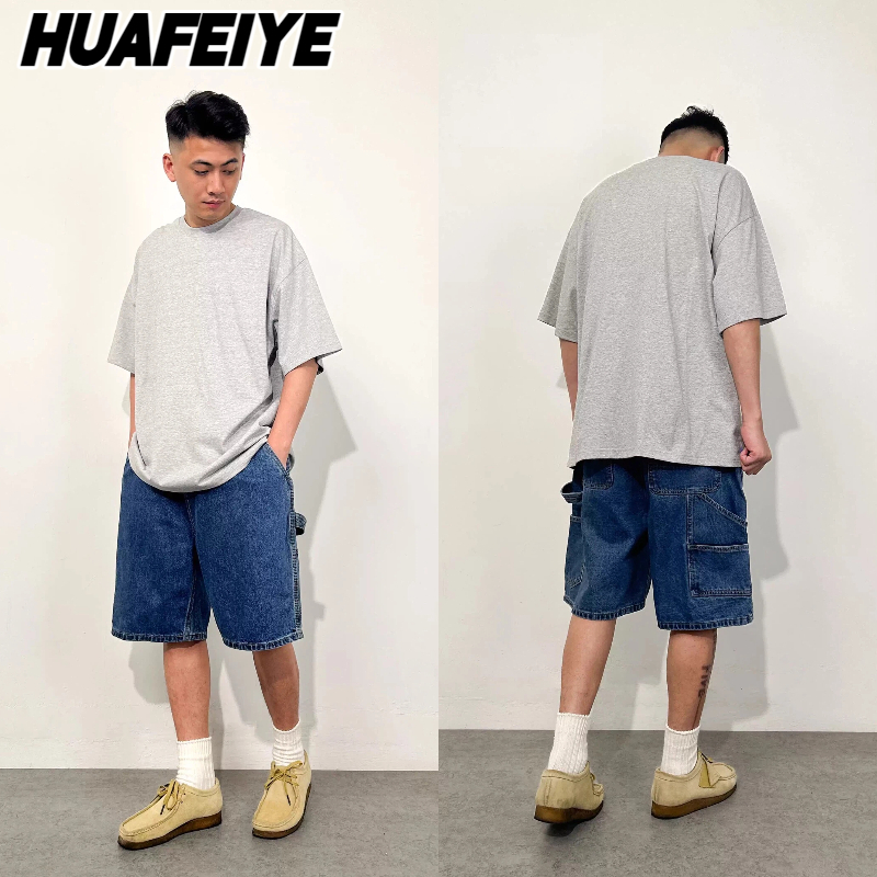 HFY กางเกงยีนส์ขาสั้น ทรงหลวมขากว้าง เอวสูง สไตส์วินเทจ สไตล์เกาหลี  สไตล์ลำลอง ใส่สบาย สำหรับผู้ชายและผู้หญิง M-3XL