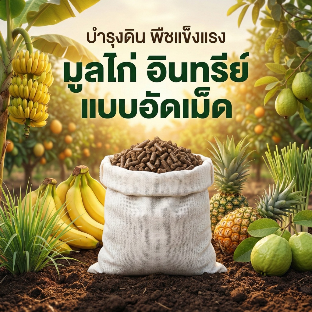 ปุ๋ยมูลไก่อัดเม็ดผสมจุลินทรีย์ EM ไตรโคเดอร์มา ปุ๋ยอินทรีย์บำรุงดิน ปลูกผัก ไม้ผล โตดี ขนาด บรรจุ 3 กิโลกรัม