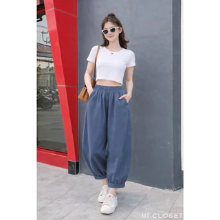 กางเกงขายาว 8 ส่วน lll Freesize lll COM531.1 ทรงขาบอลลูน ปลายขาจั๊ม เอวสม็อก มีกระเป๋าข้าง เนื้อผ้าไหมอิตาลีอย่างดี