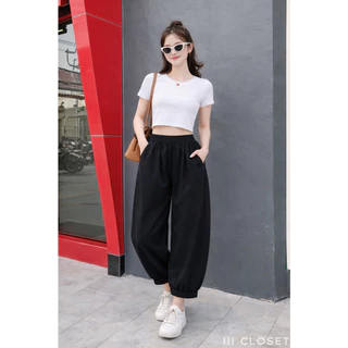 กางเกงขายาว 8 ส่วน lll Freesize lll COM531.1 ทรงขาบอลลูน ปลายขาจั๊ม เอวสม็อก มีกระเป๋าข้าง เนื้อผ้าไหมอิตาลีอย่างดี