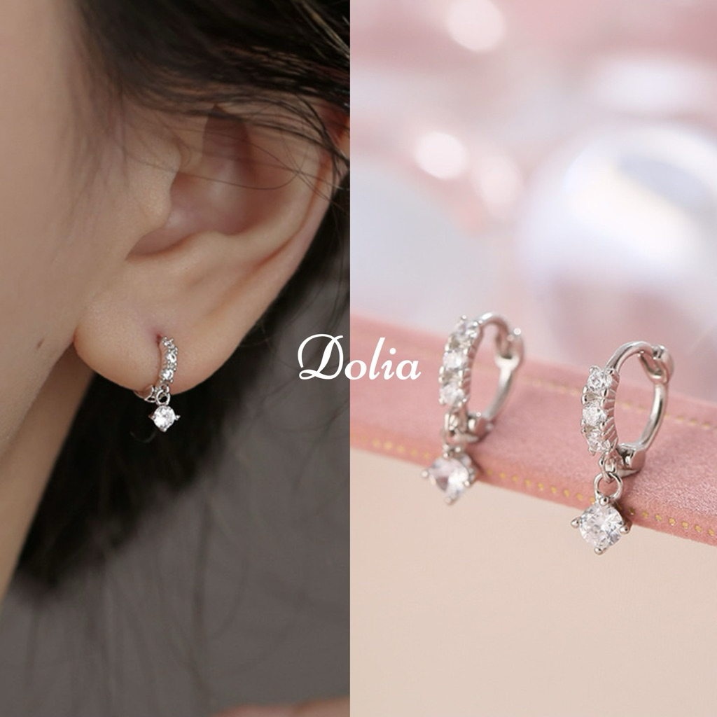 DOLIA [พร้อมส่งจากไทย] ต่างหูห่วงเงินแท้ S925 ต่างหูทรงเพชรห่วงเล็ก ต่างหูสไตล์เกาหลี ราคาต่อ 1 คู่ A24