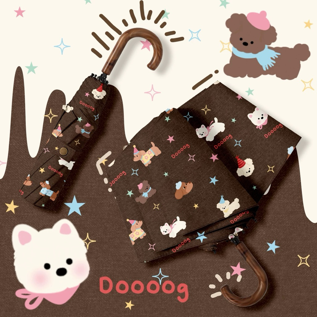 ⚡️พรีออเดอร์⚡️ ร่มพับมินิมอลเกาหลี Dooog ด้ามจับโค้ง ร่มกันแดดกันฝน UPF 50+ ขนาดเล็ก พกพาสะดวก