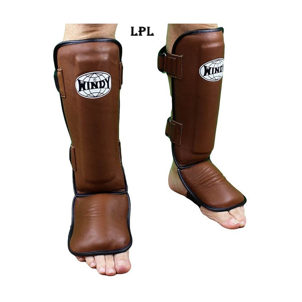 Windy shin guards protector Brown ( Size L ) Genuine leather Training MMA K1 สนับแข้งวินดี้ สปอร์ต ส