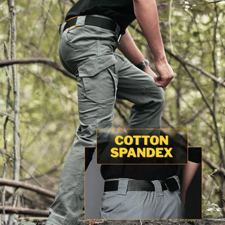 IX9 กางเกงคาร์โก้ ผ้ายืด สีเขียวเทา cotton spandex หนา กางเกงยุทธวิธี มีช่องกระเป๋าหลายช่อง S-3XL