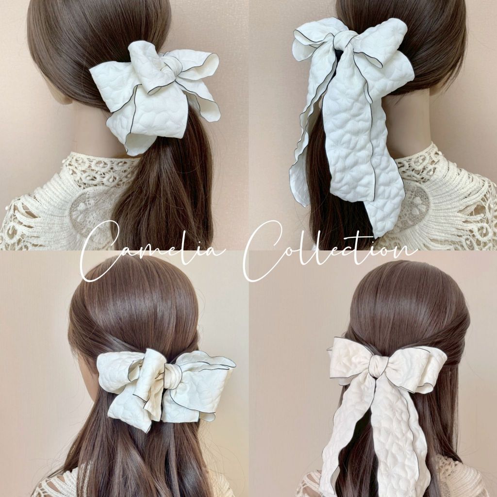 New Collections of Camelia โบว์ติดผม ริบบิ้นลายดอกตัดขอบ กิ๊บสปริง กิ๊บปากเป็ด กิ๊บติดผม โบว์ Cherlyn โบว์เชอร์ลีน