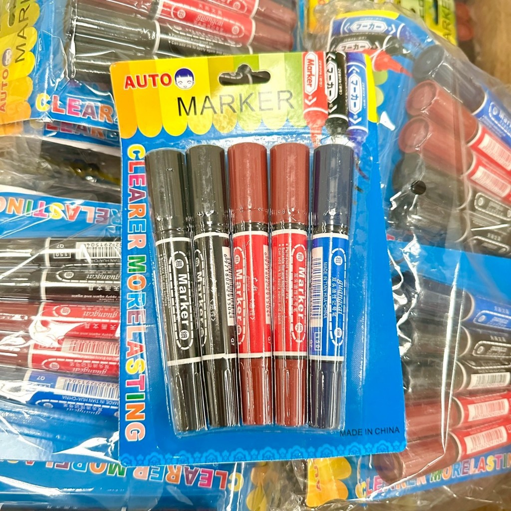 [ขายยกโหล12แผง] ปากกาเคมี 3สี แผง5ด้าม (รวมได้60ด้าม)